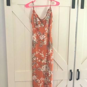 Orange Floral Tropical Satin Dress